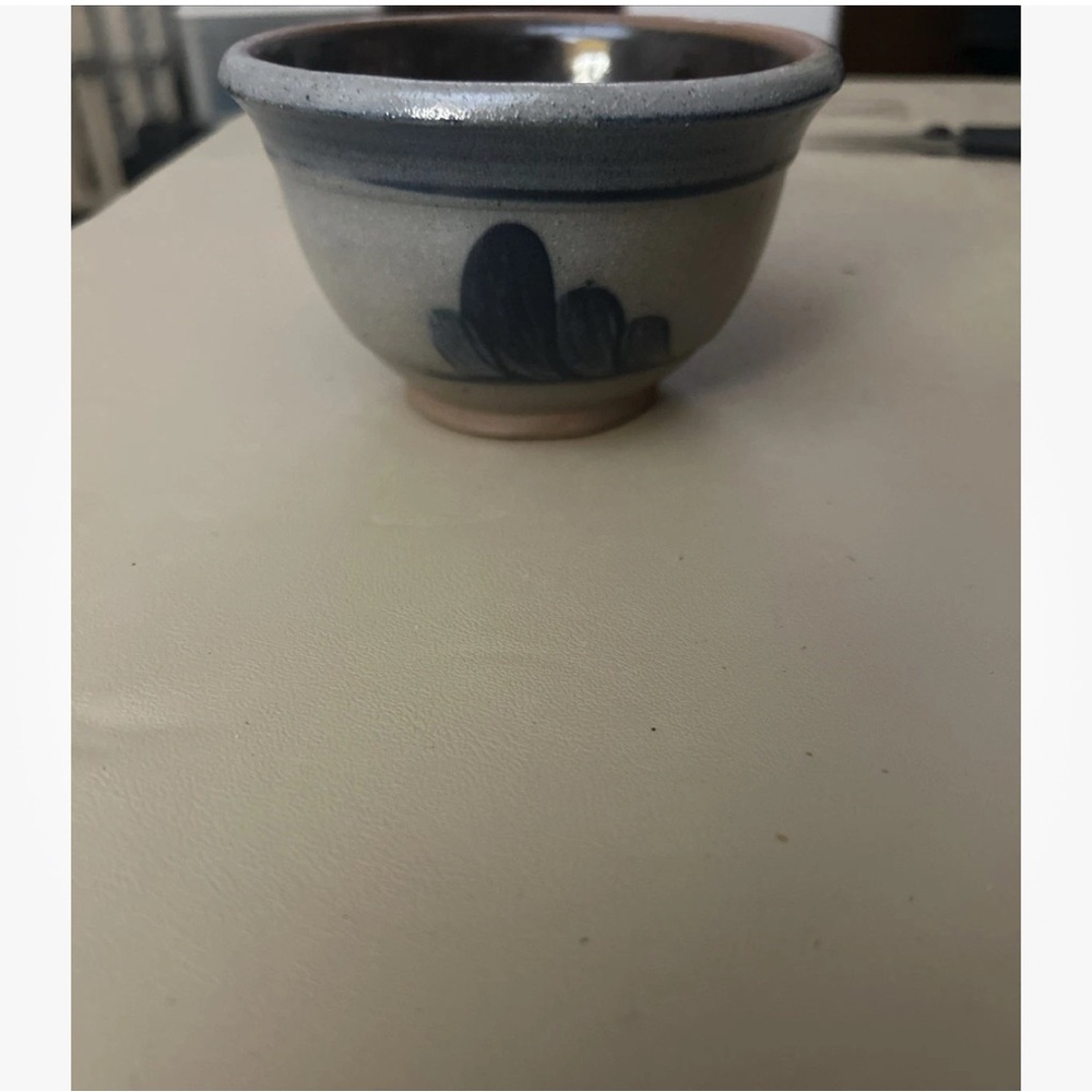 Handcrafted Blue & Cream Ceramic Home Art Bowl 1989 Rowe Pottery